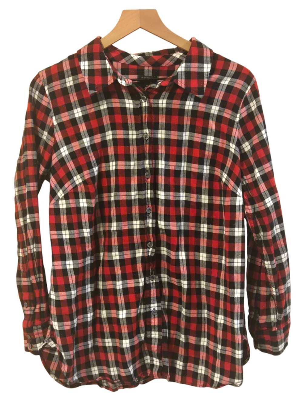 Talbots Classic Cotton Red Black Metallic Plaid Button Down Shirt 1X